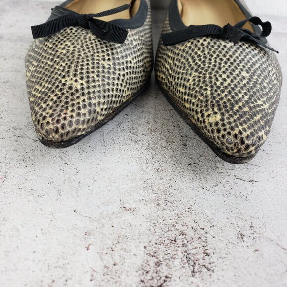 J CREW Italy Pointed Toe Pump Shoes Ballet Flats Textured Leather Snake Bow 8.5 - Picture 11 of 13